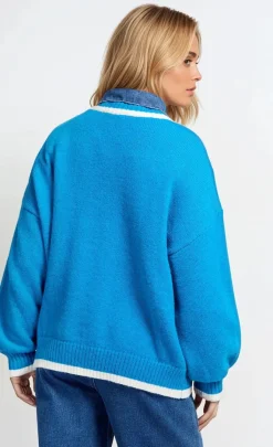 Little Mistress Knitwear<Azure Contrast Knit Jumper