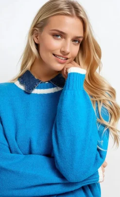 Little Mistress Knitwear<Azure Contrast Knit Jumper
