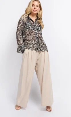 Little Mistress Trousers<Beige Pleat Wide Leg Trousers