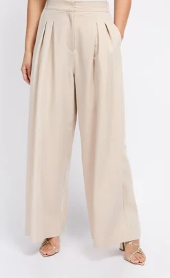 Little Mistress Trousers<Beige Pleat Wide Leg Trousers