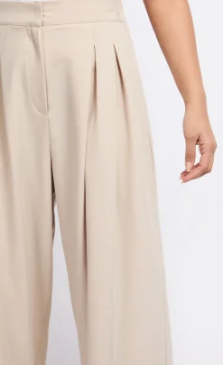 Little Mistress Trousers<Beige Pleat Wide Leg Trousers