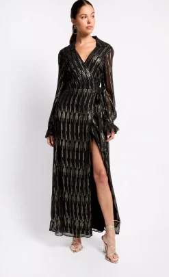 Little Mistress Race Day Edit<and Gold Maxi Wrap Dress