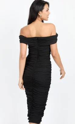 Little Mistress Chloe Lewis Collection | Dresses<Mesh Ruched Bardot Midi Dress by Chloe Lewis