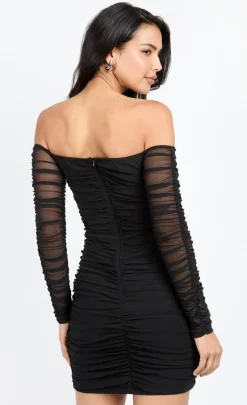 Little Mistress Mini Dresses | Chloe Lewis Collection<Mesh Ruched Bardot Mini Dress by Chloe Lewis