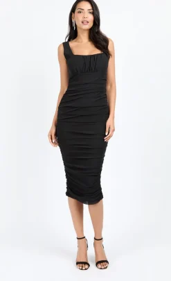 Little Mistress Chloe Lewis Collection | Dresses<Mesh Ruched Midi Dress by Chloe Lewis