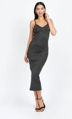 Little Mistress Dresses | Chloe Lewis Collection<Metallic Knit Ribbed Midi Dress by Chloe Lewis