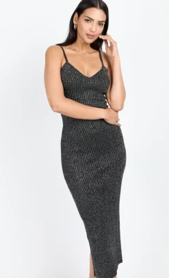 Little Mistress Dresses | Chloe Lewis Collection<Metallic Knit Ribbed Midi Dress by Chloe Lewis