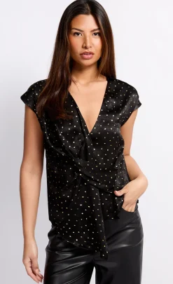 Little Mistress Office Fashion | Tops<Satin and Gold Foil Draped Top