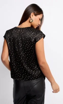 Little Mistress Office Fashion | Tops<Satin and Gold Foil Draped Top