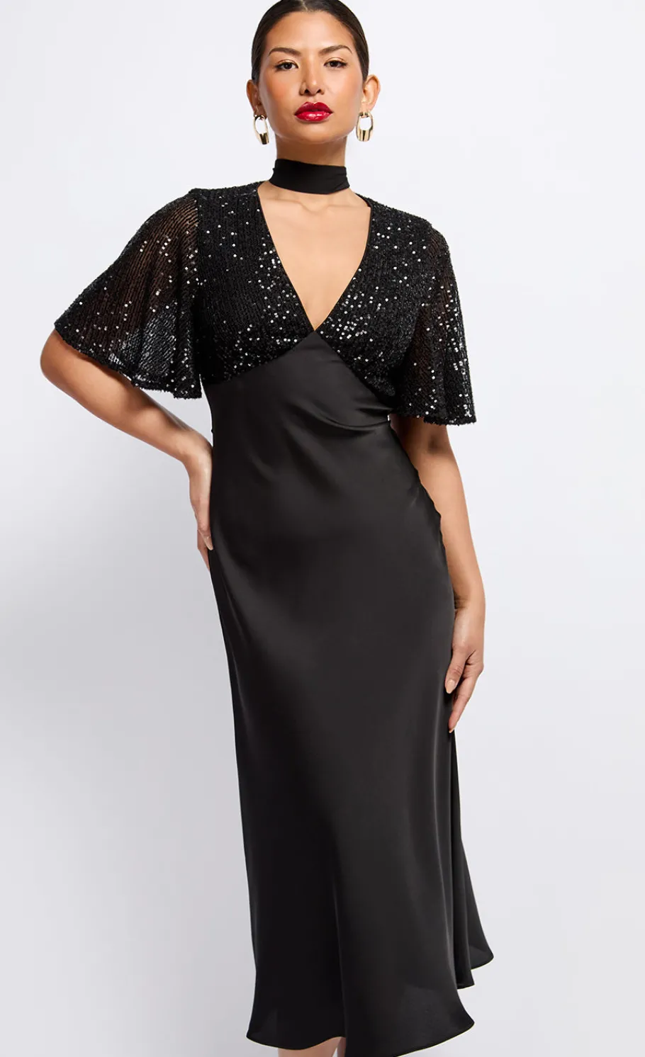 Little Mistress Dresses | Midi Dresses<Sequin and Satin Midaxi Dress