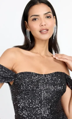 Little Mistress Chloe Lewis Collection | Dresses<Sequin Draped Bardot Mini Dress by Chloe Lewis