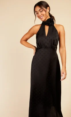 Little Mistress Dresses | Midi Dresses<Spot Print Rosette Midaxi Dress