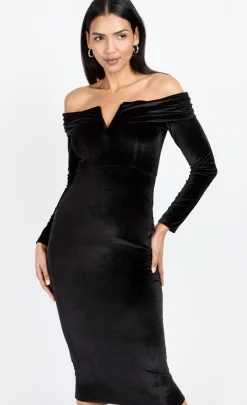 Little Mistress Chloe Lewis Collection | Dresses<Velvet Bardot Midi Dress by Chloe Lewis