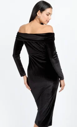 Little Mistress Chloe Lewis Collection | Dresses<Velvet Bardot Midi Dress by Chloe Lewis