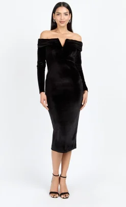Little Mistress Chloe Lewis Collection | Dresses<Velvet Bardot Midi Dress by Chloe Lewis