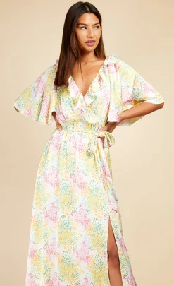 Little Mistress Office Fashion | Race Day Edit<Blossom Frill Mock Wrap Maxi Dress