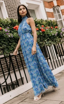 Little Mistress Dresses | Race Day Edit<Blue Print Chiffon Maxi Dress