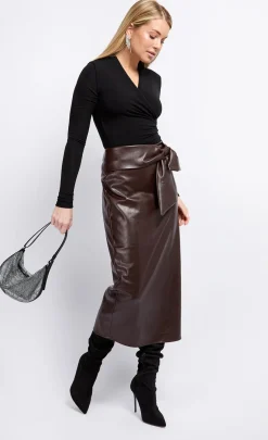 Little Mistress Skirts<PU Tie Waist Midaxi Skirt