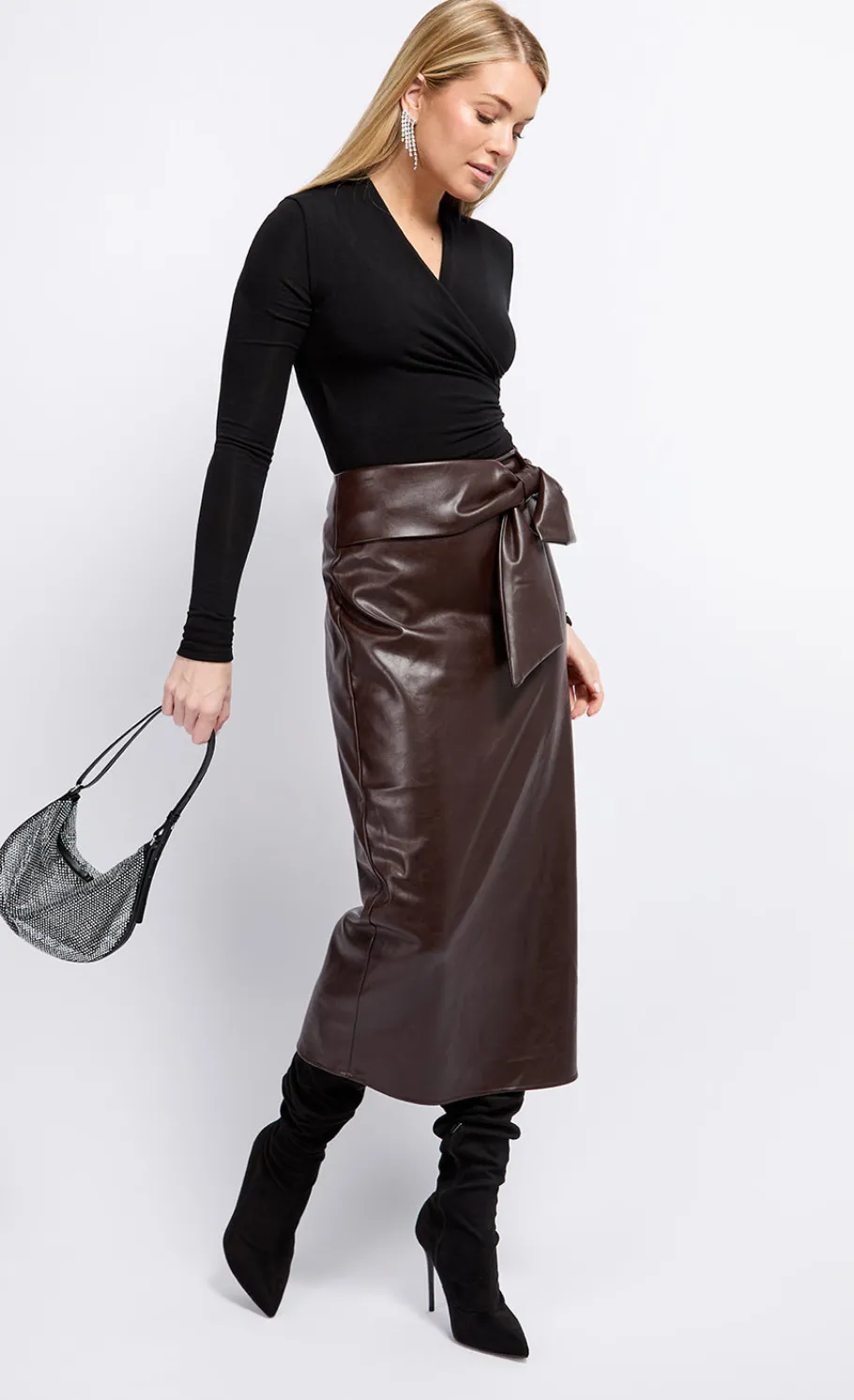 Little Mistress Skirts<PU Tie Waist Midaxi Skirt