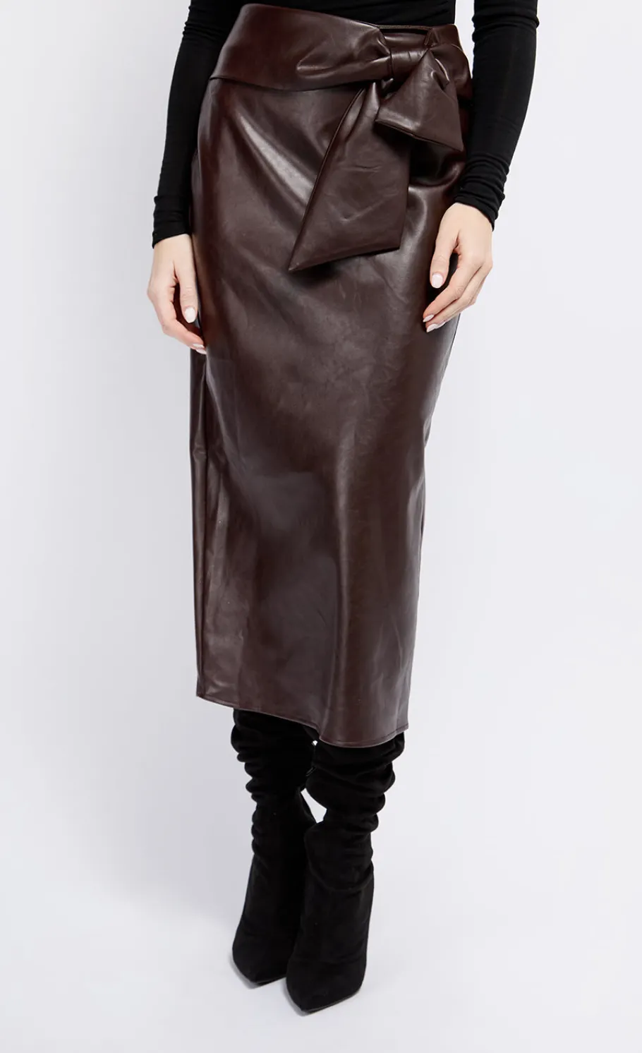 Little Mistress Skirts<PU Tie Waist Midaxi Skirt