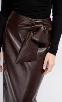 Little Mistress Skirts<PU Tie Waist Midaxi Skirt