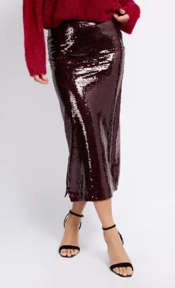 Little Mistress Skirts<Burgundy Sequin Midaxi Skirt