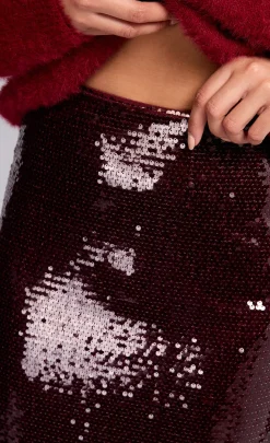 Little Mistress Skirts<Burgundy Sequin Midaxi Skirt