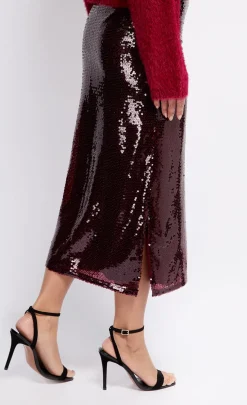Little Mistress Skirts<Burgundy Sequin Midaxi Skirt