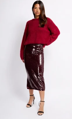 Little Mistress Skirts<Burgundy Sequin Midaxi Skirt