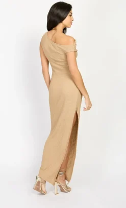 Little Mistress Chloe Lewis Collection | Dresses<Camel Textured Midaxi Dress by Chloe Lewis