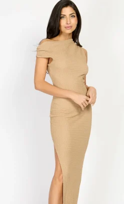 Little Mistress Chloe Lewis Collection | Dresses<Camel Textured Midaxi Dress by Chloe Lewis