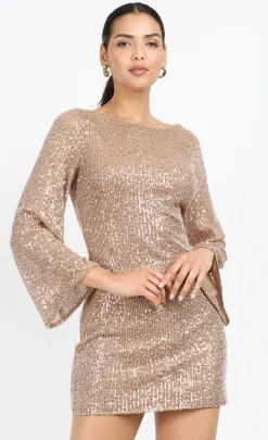 Little Mistress Chloe Lewis Collection | Dresses<Champagne Sequin Backless Mini Dress by Chloe Lewis