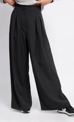 Little Mistress Office Fashion | Trousers<Charcoal Grey Pinstripe Trousers