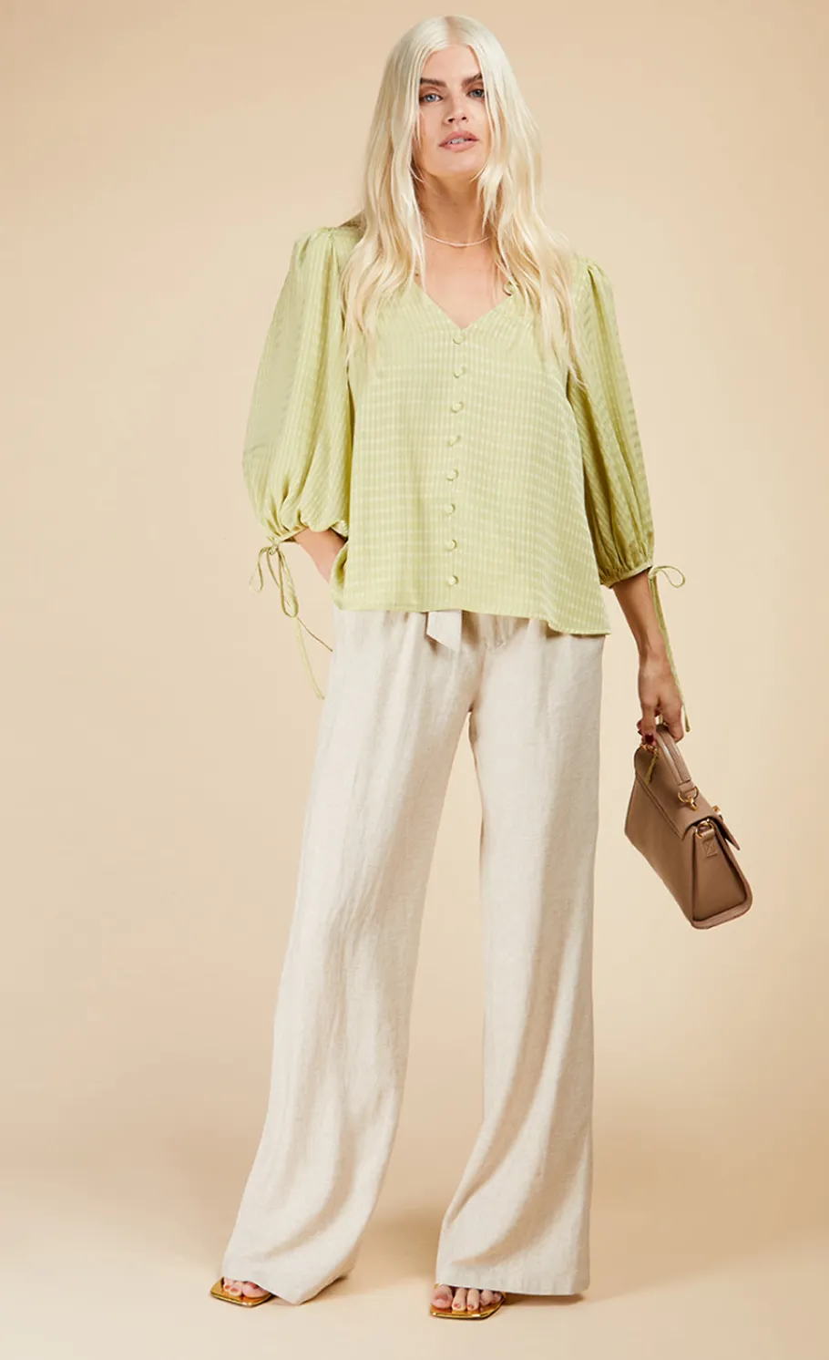 Little Mistress Summer / Holiday<Chartreuse Check Button Detail Top