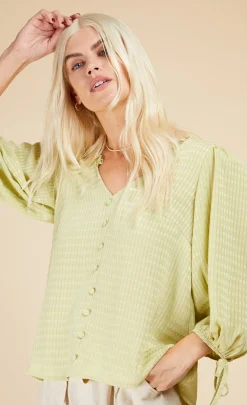 Little Mistress Summer / Holiday<Chartreuse Check Button Detail Top