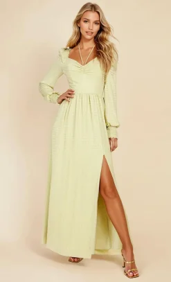 Little Mistress Dresses | Race Day Edit<Chartreuse Check Tie Neck Maxi Dress