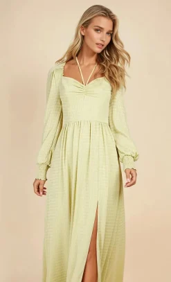 Little Mistress Dresses | Race Day Edit<Chartreuse Check Tie Neck Maxi Dress
