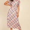 Little Mistress Dresses | Midi Dresses<Check Frill Sleeve Midaxi Dress