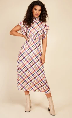 Little Mistress Dresses | Midi Dresses<Check Frill Sleeve Midaxi Dress