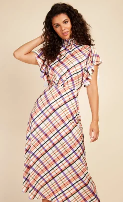 Little Mistress Dresses | Midi Dresses<Check Frill Sleeve Midaxi Dress