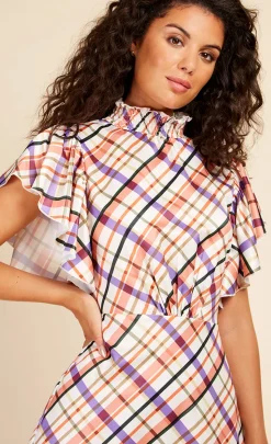 Little Mistress Dresses | Midi Dresses<Check Frill Sleeve Midaxi Dress