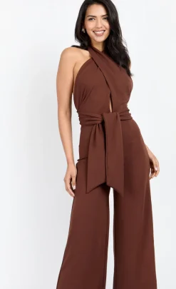 Little Mistress Chloe Lewis Collection | Jumpsuits & Playsuits<Chocolate Bow Back Halter Jumpsuit by Chloe Lewis