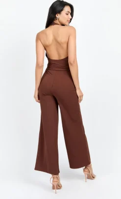 Little Mistress Chloe Lewis Collection | Jumpsuits & Playsuits<Chocolate Bow Back Halter Jumpsuit by Chloe Lewis