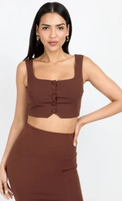 Little Mistress Chloe Lewis Collection | Tops<Chocolate Button Front Bralette Top by Chloe Lewis