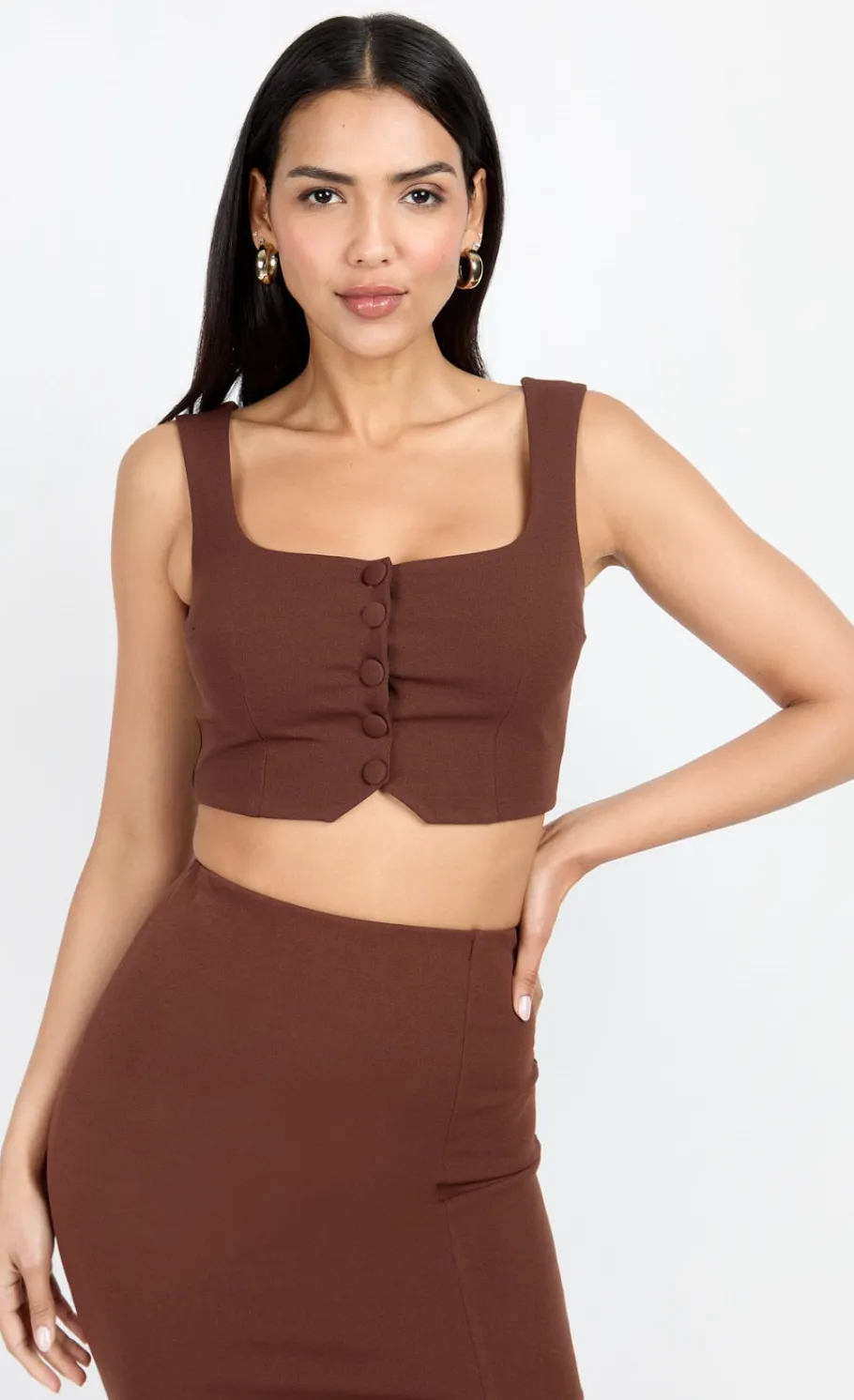 Little Mistress Chloe Lewis Collection | Tops<Chocolate Button Front Bralette Top by Chloe Lewis