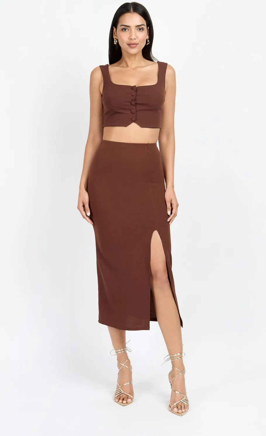 Little Mistress Chloe Lewis Collection | Tops<Chocolate Button Front Bralette Top by Chloe Lewis