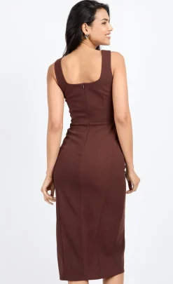 Little Mistress Midi Dresses | Chloe Lewis Collection<Chocolate Knot Front Midi Dress by Chloe Lewis