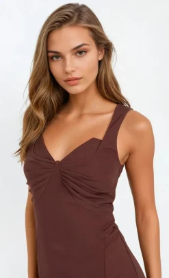 Little Mistress Midi Dresses | Chloe Lewis Collection<Chocolate Knot Front Midi Dress by Chloe Lewis