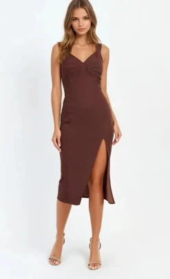 Little Mistress Midi Dresses | Chloe Lewis Collection<Chocolate Knot Front Midi Dress by Chloe Lewis