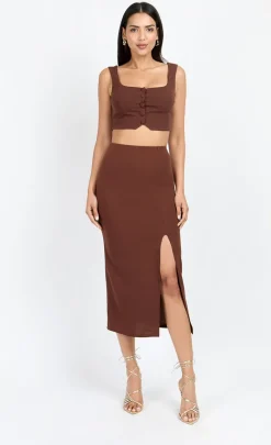 Little Mistress Chloe Lewis Collection | Skirts<Chocolate Midi Skirt by Chloe Lewis